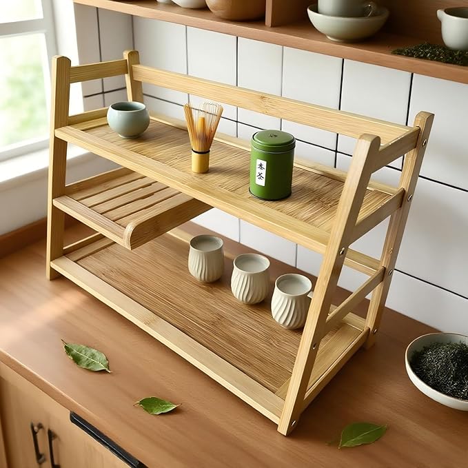 3 Tier Bamboo Matcha Station, coffee station organizer Shelf - Image 7