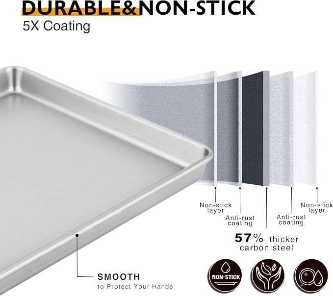 HONGBAKE Half Baking Sheet Pan Set of 2, Nonstick Cookie Sheet - Image 3