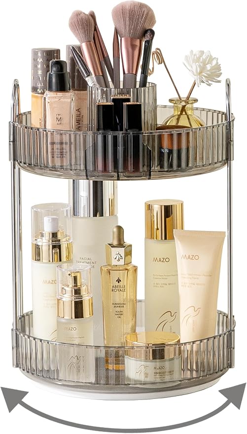 Asayuee 360 Rotating Makeup Organizer, 2 Tier Large Capacity Make Up Organizers by Asayuee