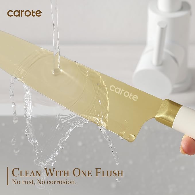 CAROTE 12PCS Kitchen Knife Set, Healthy Gold Titanium Coating Knife Set - Image 5