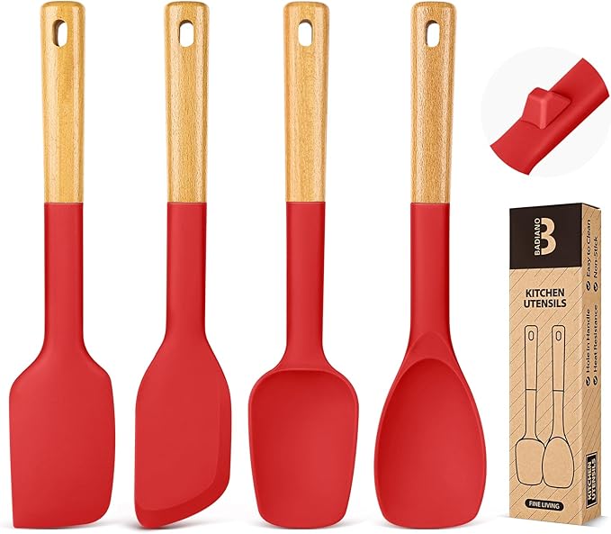 Silicone Spatula Spoon Set, and Spreading, Sturdy BPA-Free Matte Silicone by BADIANO
