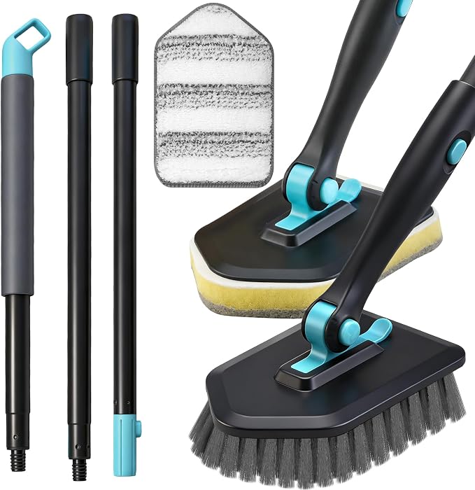 Long Handled Scrub Brush for Shower, 3-in-1 Cleaning Brushes by HOME