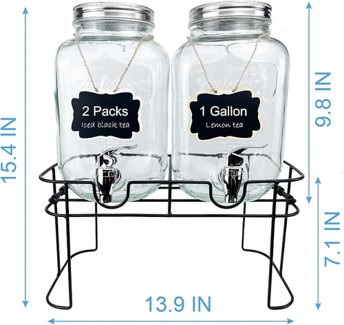 1 Gallon Glass Drink Dispenser for Parties, 2 Packs Juice Lemonade Ice Tea - Image 2