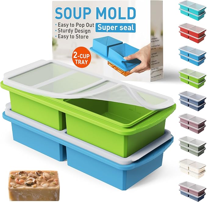 Silicone Freezer Tray with Lid Soup Freezer Container Molds with Steel by Socisen