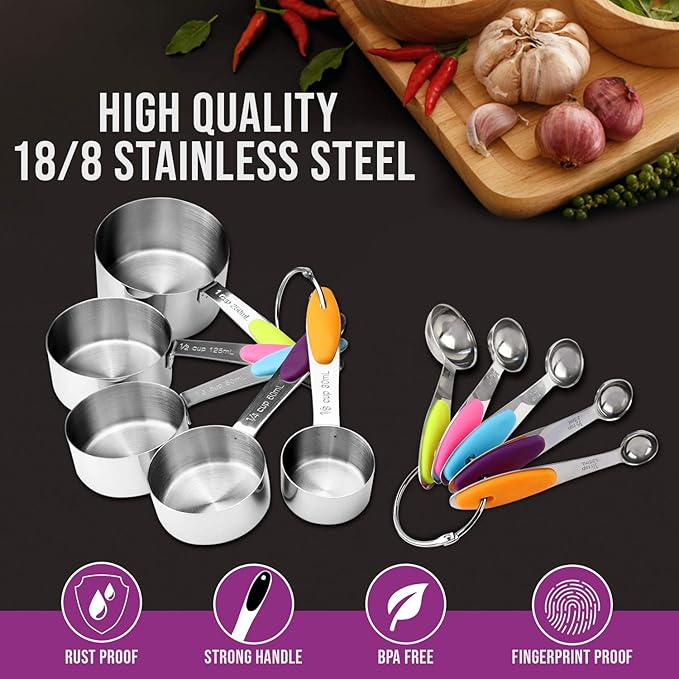 Measuring Cups and Spoons Set 11 Piece. Includes 10 Stainless Steel Measuring - Image 3