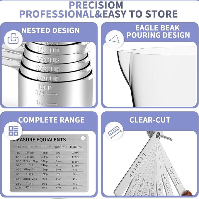 Stainless Steel Measuring Cups and Spoons Set, 6 Stainless Steel Measuring Cups - Image 6