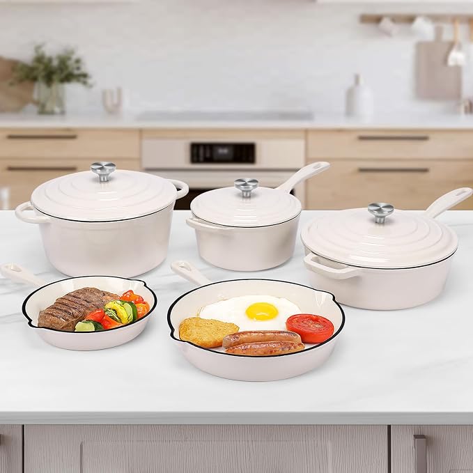 QuliMetal Nonstick Enameled Cast Iron Cookware Set, 5-Piece Pots and Pans Set - Image 8