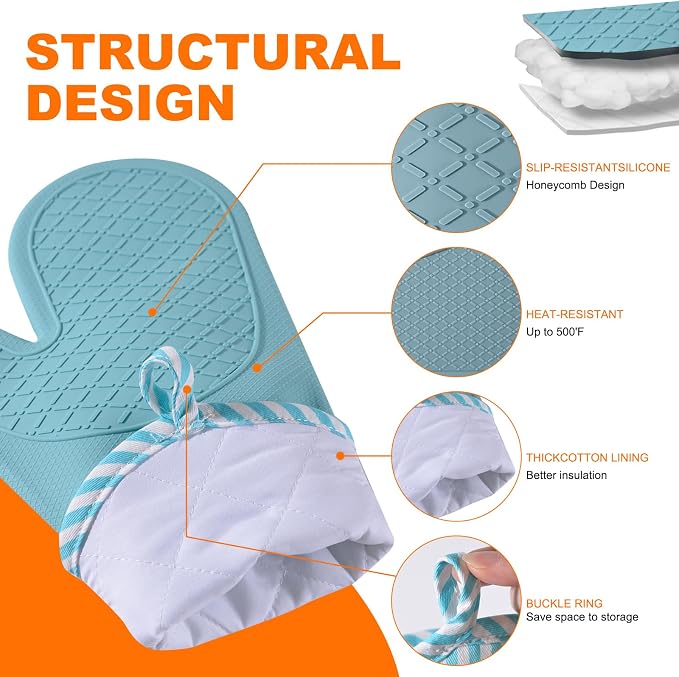 Silicone Oven Mitts, Heat Resistant Oven Gloves - Image 3