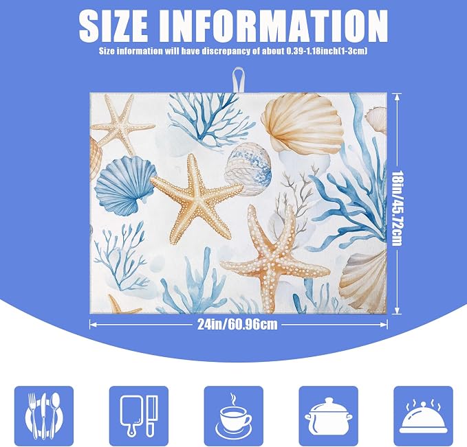Beach Seashell Starfish Dish Drying Mat - Image 2
