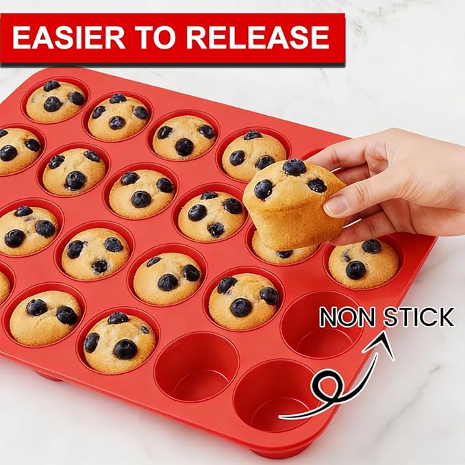 CAKETIME Silicone Mini Muffin Pan 3 Pack 24 Cups Nonstick Mini Cupcake Pan - Image 5