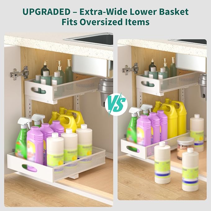 Under Sink Organizer, Extra-Wide Upgrade, 1 Pack 2 Tier Metal Slide Out Cabinet - Image 4