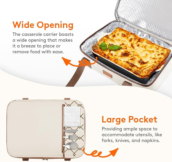 Lifewit Insulated Double Decker Casserole Carrier, Expandable Lasagna Lugger - Image 6
