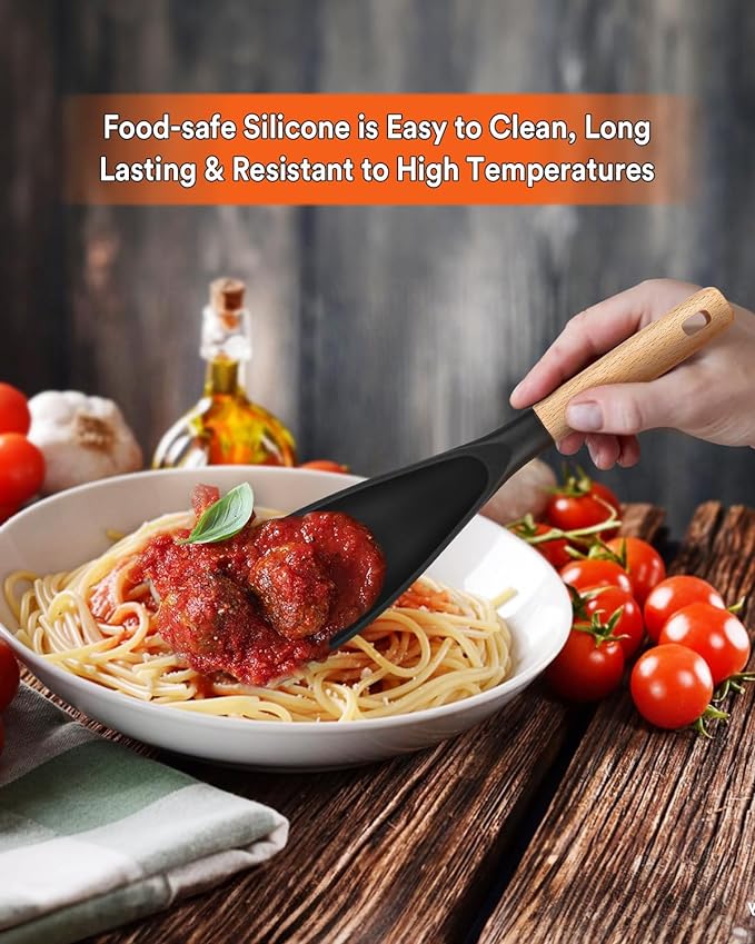 Cooking Spoon for Nonstick Cookwares, Wood Handle Spoon for Mixing, and Scrape - Image 3