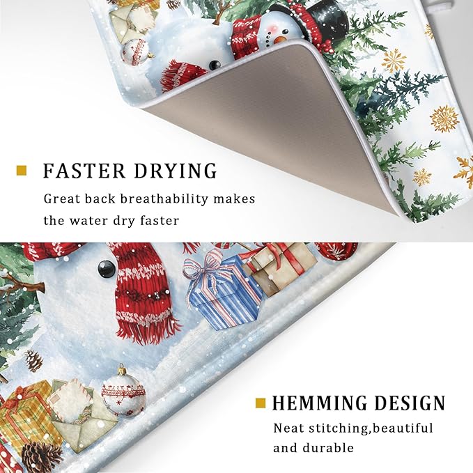 Christmas Kitchen Drying Mat 16 x 18 Inch Winter Snowflake Drying Pad Snowman - Image 3