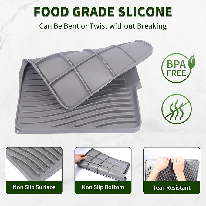 Silicone Dish Drying Mat 16x13, Food-Grade Silicone, Easy Clean Pad - Image 4