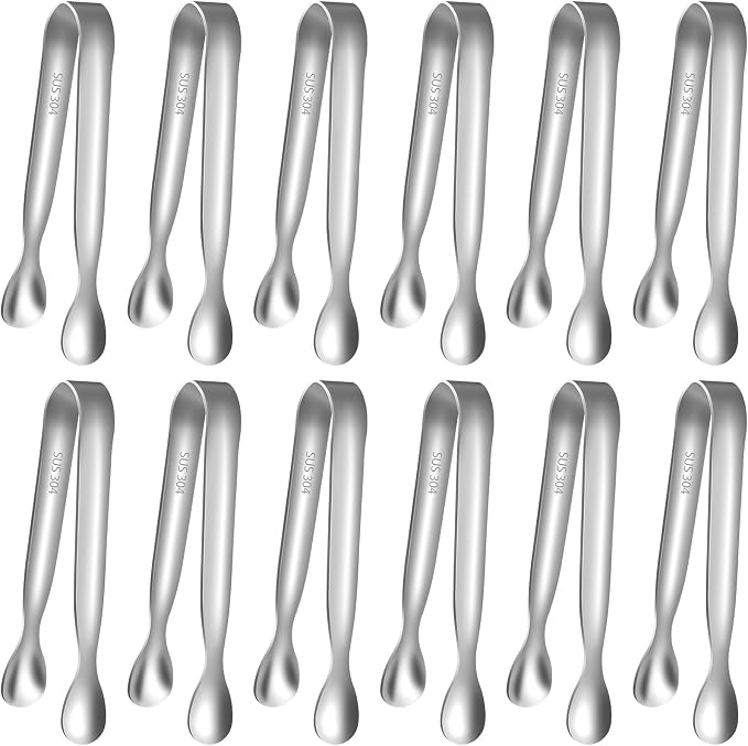 HOTEC 12-Pack Mini Sugar Tongs Stainless Steel Ice Tongs 4.3Inch Serving Tongs by Hotec