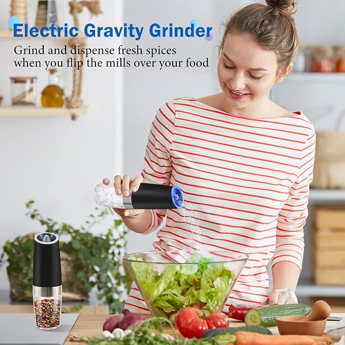 Gravity Electric Salt and Pepper Grinder Set, Battery Powered LED Light One - Image 7