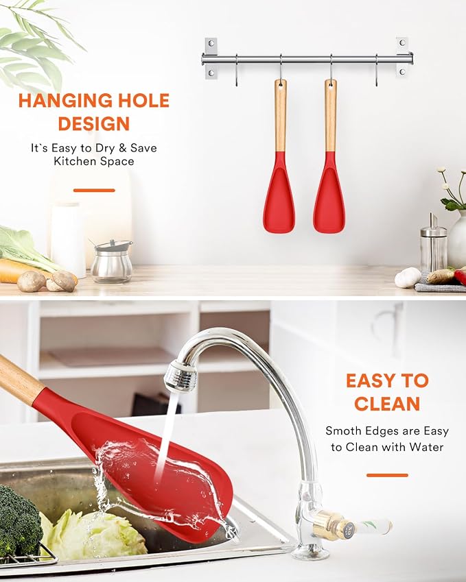 Cooking Spoon for Nonstick Cookwares, Wood Handle Spoon for Mixing, and Scrape - Image 7