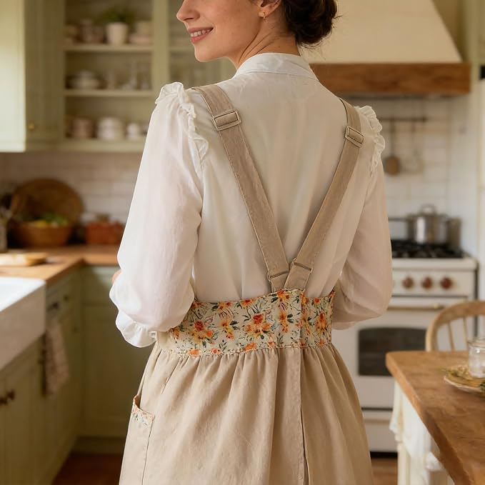 Uaussi Cotton Linen Apron Cross Back Work Apron - Image 5