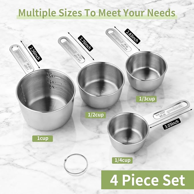 Measuring Cups 4 Pieces, Stainless Steel Measuring Cups, Stackable Design - Image 2