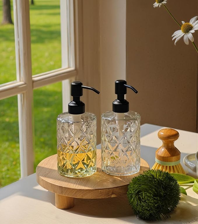 JASAI Diamond Design 12 Oz Glass Soap Dispenser - Image 5