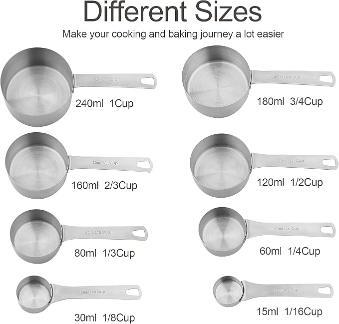 Measuring Cups and Spoons Set, 18/8 Stainless Steel Measuring Cups and Spoons - Image 2