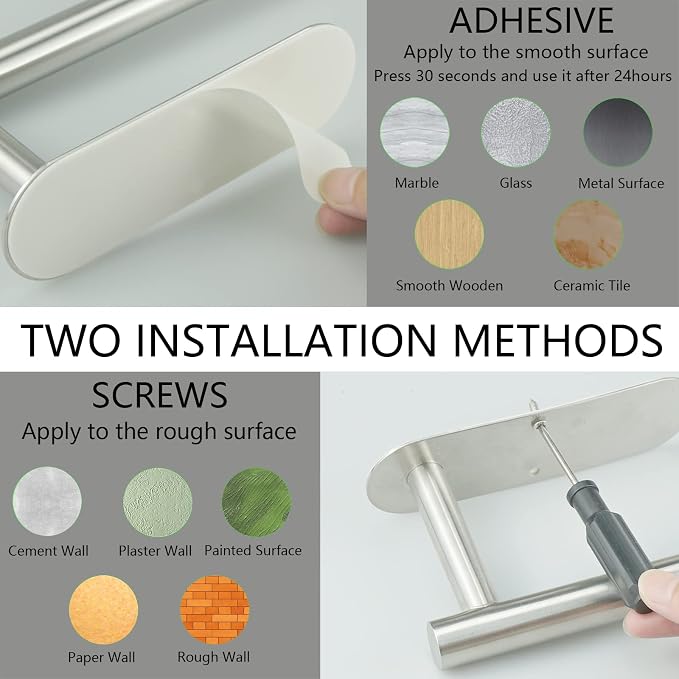 Paper Towel Holder with 2 Hooks-Under Cabinet Paper Towel Holder - Image 5