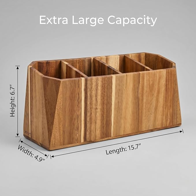Large Kitchen Utensil Holder for Countertop – Acacia Wood Utensil Organizer - Image 2