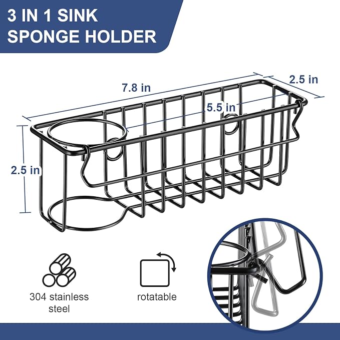 3-In-1 Sponge Holder for Kitchen Sink, 2 Type Suspension Options, Hanging Sink - Image 3