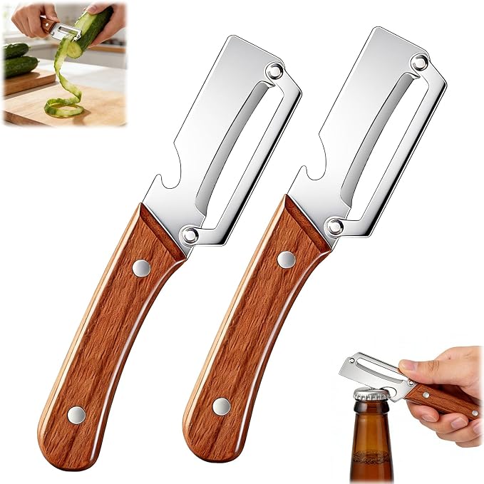 Premium Vegetable Peeler with Wooden Handle and Bottle Opener, 2-in-1 Stainless by Unknown