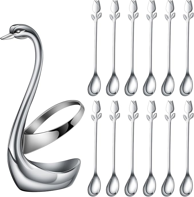 Silver Small Coffee Spoon Holder Set, Swan Base - Image 2