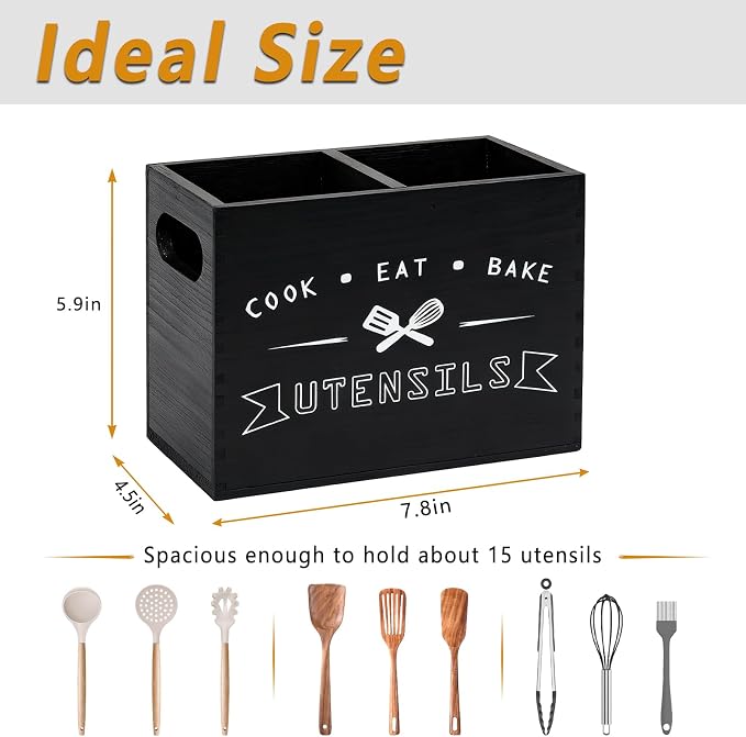 Small and Durable Wood Kitchen Utensil Holder - Image 5
