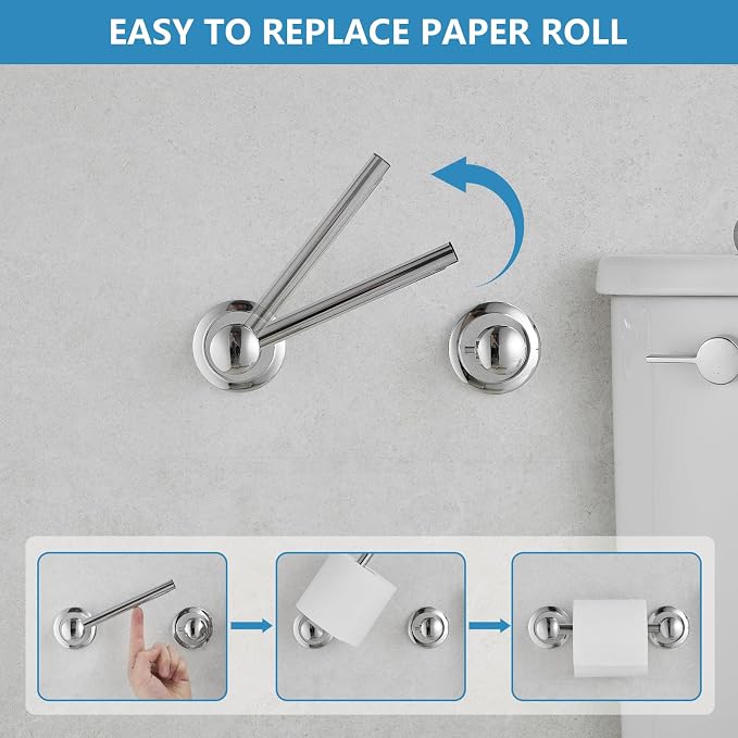 RUMOSE Toilet Paper Holder and Hand Towel Ring Polished Chrome Wall Mount - Image 4