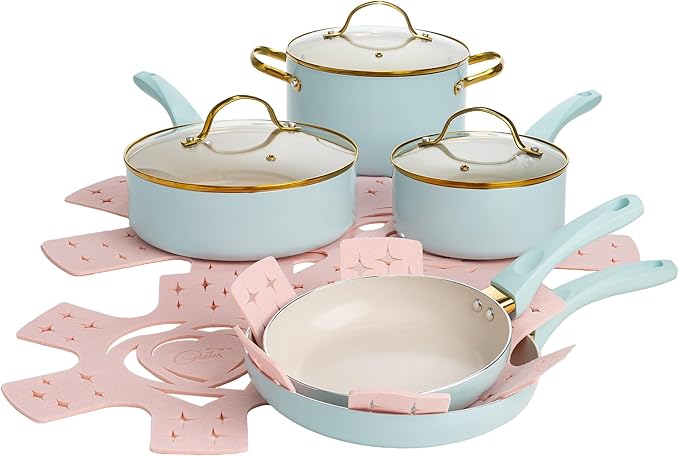 Paris Hilton Epic Nonstick Pots and Pans Set, Tempered Glass Lids, Soft Touch by TheWorldofParisHilton