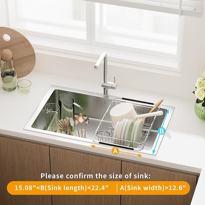 JAQ Over Sink Dish Drying Rack for Medium to Large Sink, Expandable 15.08"–22.4" - Image 4