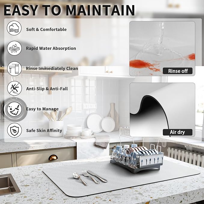 HotLive Dish Drying Mat for Kitchen Counter, Heat Resistant Drainer Mats - Image 4