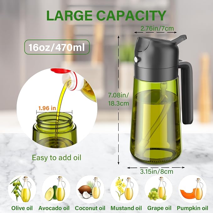 Vakoo Oil Sprayer for Cooking, 2 in 1 Oil Dispenser for Kitchen, 16oz/470ml - Image 5