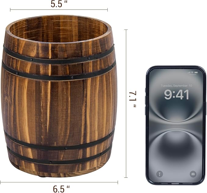 MyGift Wine Barrel Design Kitchen Utensil Crock, Vintage Rustic Burnt Wood - Image 7
