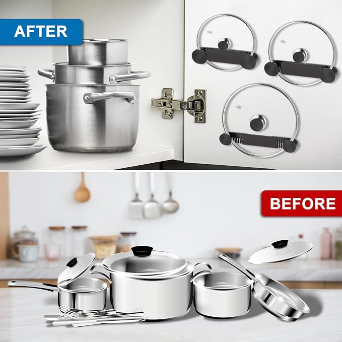 YONGAIJIA New Upgrade 4 Pack Adjustable Pot Lid Holder, Lid Organizer Fits 6" - Image 8