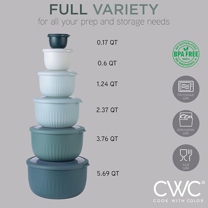 COOK WITH COLOR Prep Bowls with Lids- Wide and Deep Nesting Plastic Small - Image 3