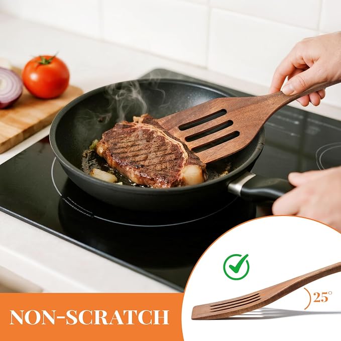 3Pcs Wooden Spatulas, Acacia Wood 12inch Long Handle Flat Frying Turner - Image 3
