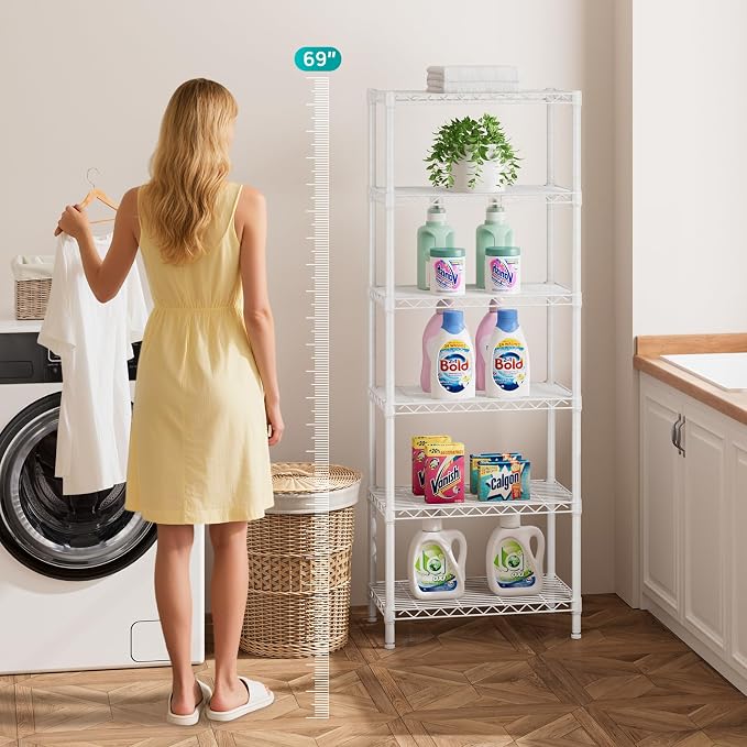 SINGAYE 6 Tier Shelf Adjustable Storage Wire Shelving Unit Metal Shelves - Image 5