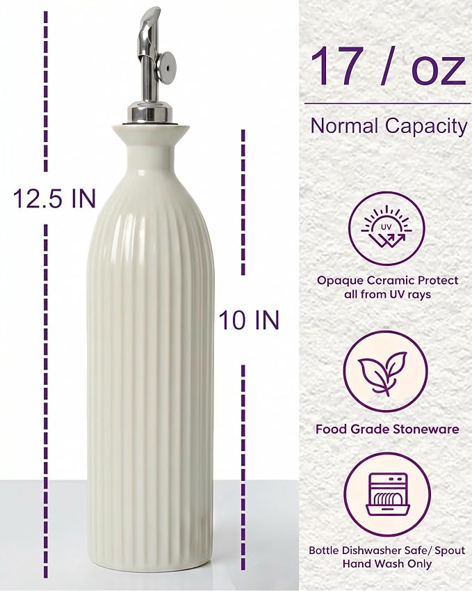 Ceramic Olive Oil Dispenser Bottle, 17 oz Stoneware Relief oil container - Image 3