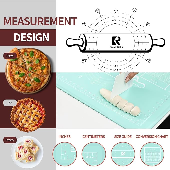 Silicone Baking Mat 20"L x 28"W, Extra Thick Dough Rolling Pad - Image 5