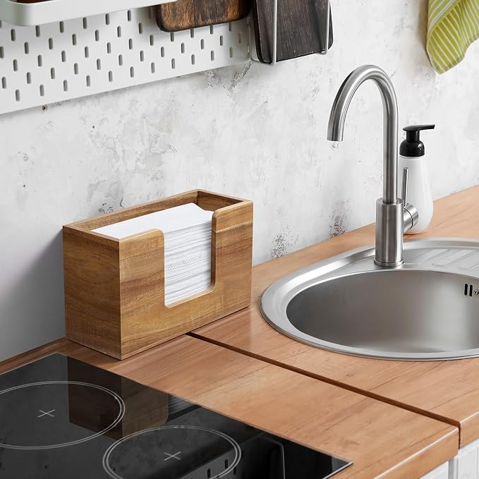 Paper Towel Dispenser Countertop, Acacia Wood Bathroom Paper Towel Holder - Image 6