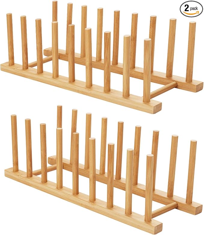 HBlife 2pcs Bamboo Dish Plate Bowl Cup Book Pot Lid Cutting Board Drying Rack by HBlife