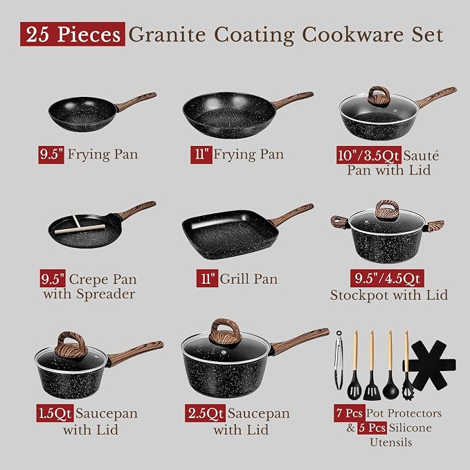 EWFEN 25 Pcs Pots and Pans Set, Nonstick Ceramic Cookware Sets, Healthy - Image 2