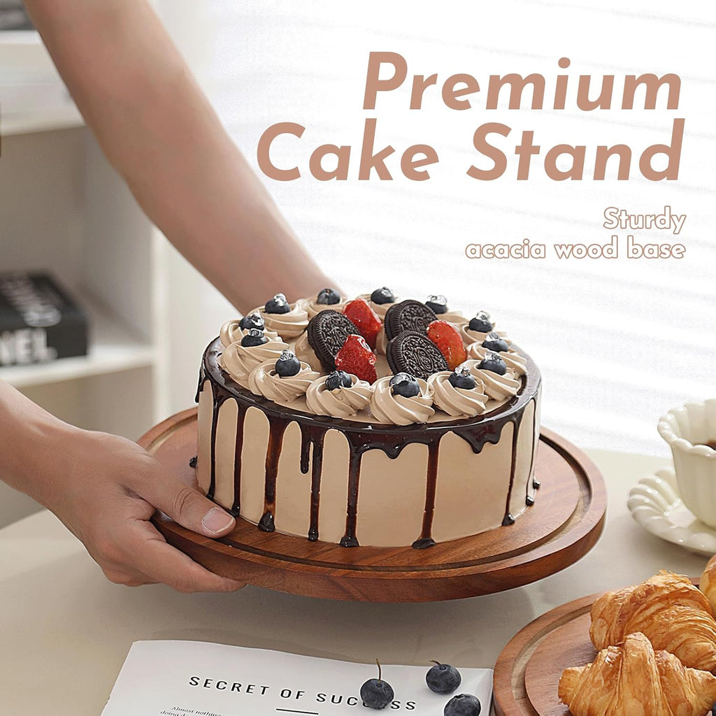 Acacia Wood Cake Stand with Acrylic Dome Lid, Cake Holder with Lid