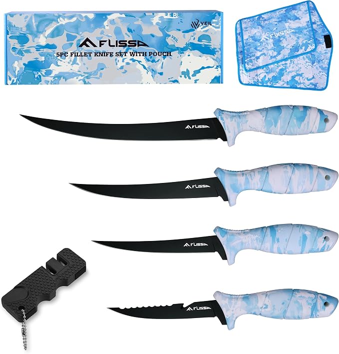 FLISSA Fillet Knife Set with 5"/6"/7"/9" Fillet Knives, Protective Sheath by FLISSA