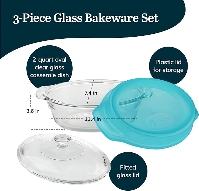 Libbey Baker’s Premium 3 Piece Glass Baking Dish Set, Space Saving Casserole - Image 3